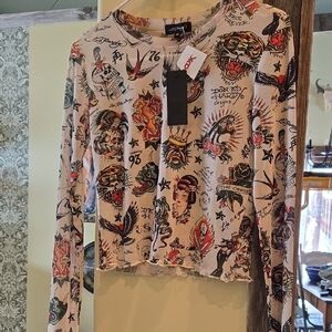 Ed Hardy Women's Tattoo Print Long Sleeve Top - Cream